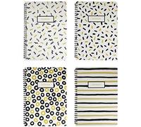 Emartbuy Black & Gold Doodle Hard Cover Spiral Exercise Book Diary Notebook Notepad Writing Journal Ruled B5 Size 80 Sheets (160 Pages) - Set of 4
