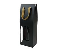 Emartbuy Black Kraft Bottle Gift Bag with Window & Rope Handle - Luxury Gift Packaging for Wine & Champagne - Size 36 x 12 x 9 cm - Pack of 24
