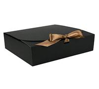 Emartbuy Black Kraft Gift Box with Brown Ribbon - 31 x 25.5 x 8 cm - Fits Books, Photo Frames & Flat Gift Sets - Birthdays Weddings Christmas Corporate Gifting Trade Wholesale - Pack of 36