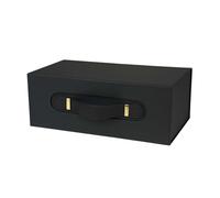 Emartbuy Black Magnetic Folding Gift Box with Leather Handle - Size 2 Luxury Rigid Keepsake Box for Anniversary, Corporate & Premium Gifting - (28.2 × 20.2 × 9.2 cm) - Single Box