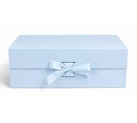 Emartbuy Blue Flat Pack Magnetic Gift Box with Ribbon - 20 x 18.2 x 8 cm - Fits Jewellery, Candles & Small Gifts - Birthdays Weddings Christmas Corporate Gifting Trade Wholesale