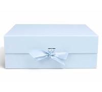 Emartbuy Blue Flat Pack Magnetic Gift Box with Ribbon - 28.2 x 20.2 x 9.2 cm - Fits Mugs, Beauty Sets & Small Hampers - Birthdays Weddings Christmas Corporate Gifting Trade Wholesale