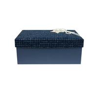 Emartbuy Blue Textured Fabric Gift Boxes with Ribbon + 100g Black Shredded Paper - Luxury Pre-Assembled 1200 GSM Rigid Hampers - 28 × 18 × 13 cm