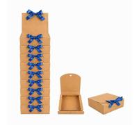 Emartbuy Brown Kraft Gift Box with Dark Blue Ribbon - 24 x 24 x 5 cm - Fits Chocolates, Scarves & Stationery Sets - Birthdays Weddings Christmas Corporate Gifting Trade Wholesale - Pack of 12