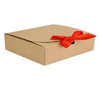 Emartbuy Brown Kraft Gift Box with Red - Pack of 12 - Size 4 (31 x 25.5 x 8 cm) - Ideal for Gift Packaging, Hampers, Events, Small Business