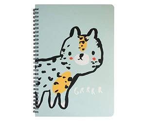 Emartbuy Cartoon Animal Hard Cover Spiral Exercise Book Diary Notebook Notepad Writing Journal Ruled B5 Size 80 Sheets (160 Pages) - Tiger, Sea Green