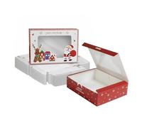 Emartbuy Christmas Kraft Gift Boxes with Transparent Window - Santa & Reindeer Print | Size : 4 (22.5 × 17 × 5 cm) | Large Kraft Packaging for Cookies, Chocolates, Goodies & Gifts | Pack of 12