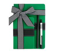 Emartbuy Cool Stationery Unique Gift Set with A5 and A6 PU Leather Notebook Journal Ball Point Pen With Stylus Crystal Pencil in Ribbon - Green