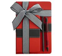 Emartbuy Cool Stationery Unique Gift Set with A5 and A6 PU Leather Notebook Journal Ball Point Pen With Stylus Crystal Pencil in Ribbon - Red