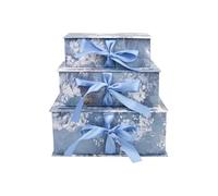 Emartbuy Dark Blue Textured Floral Gift Box Set of 3 Large, Medium, Small