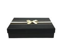 Emartbuy Embossed Black Rigid Gift Box with Ribbon - 33.5 × 25 × 10 cm - Luxury Cardboard Presentation Box|Premium Packaging for Hampers, Birthdays, Weddings, Corporate Gifting