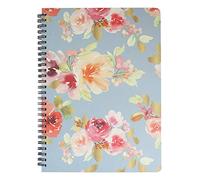 Emartbuy Floral Hard Cover Spiral Exercise Book Diary Notebook Notepad Writing Journal Ruled B5 Size 80 Sheets (160 Pages) - Blue