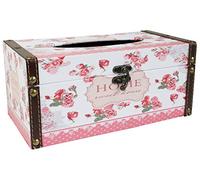 Emartbuy Floral Pink Tissue Box Holder, MDF Engineered Wood Home Sweet Home Decorative Napkin Dispenser with Lid, Vintage Shabby Chic Style for Bedroom Living Room, 11 x 25.5 x 13.5 cm