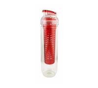 Emartbuy Fruit Infuser Water Bottle with Extra-Long Infuser for Maximum Flavour 900ml Leak Proof BPA-Free Sports Bottle - Clear/Red