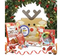 Emartbuy Fun Reindeer Kids Treat Hamper with Festive Cookies Chocolate Snacks Jelly Beans Lollipops Popcorn & Holiday Sweets | Xmas Gift for Children & Families - Christmas Eve Box