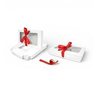 Emartbuy Gift Box with Clear Window - White Box + Red Satin Ribbon - Pack of 12 - Size 2 (21.5 x 13.5 x 4.5 cm) - Ideal for Hampers, Treats & Small Business Packaging