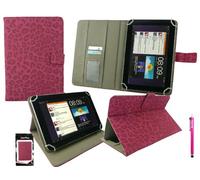 Emartbuy Hot Pink Stylus + Faux Suede Leopard Hot Pink Multi Angle Executive Folio Wallet Case Cover With Card Slots Compatible With Tesco Hudl 2 8.3" Inch Wi-Fi Tablet and Selected 8-9 Inch Tablets