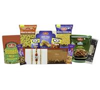 Emartbuy Indian Afternoon Tea Gift Hamper with Rakhi - Premium Assorted Haldiram's Snacks & Sweets Housewarming, Celebrations & Special Occasions | Authentic Indian Flavors