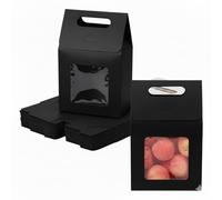 Emartbuy Kraft Window Gable Gift Box Bag with Handle - Black - Size 1 (15 × 10 × 6 cm) - Pack of 12 | Favor, Bakery, Hampers