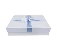 Emartbuy Luxury Baby Blue Rigid Gift Box with Lid & Satin Ribbon - Premium Matte Reusable Gift-Ready Presentation Box for Birthday Baby Shower Christening Wedding Gifting