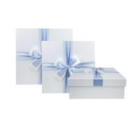 Emartbuy Luxury Baby Blue Square Rigid Gift Box Set of 3 with Lid & Satin Ribbon - Premium Matte Reusable Gift-Ready Boxes for Birthday Baby Shower Wedding Christening Gifting
