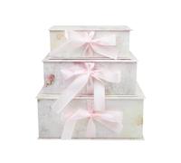 Emartbuy Luxury Baby Pink Floral Ribbon Gift Box Set - Romantic Rigid Gift Boxes with Satin Bow for Birthday, Bridal & Baby Shower Gifts - Set of 3