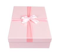 Emartbuy Luxury Baby Pink Rigid Gift Box Medium with Lid & Satin Ribbon - Premium Matte Gift-Ready Reusable Box for Birthday Wedding Baby Shower Gifting - 34 x 26 x 8 cm