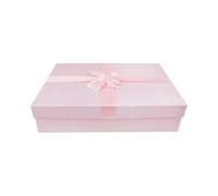 Emartbuy Luxury Baby Pink Rigid Gift Box with Lid & Satin Ribbon - Premium Matte Reusable Gift-Ready Presentation Box for Birthday Wedding Baby Shower Valentine’s Gifting