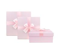 Emartbuy Luxury Baby Pink Square Rigid Gift Box Set of 3 with Lid & Satin Ribbon - Premium Matte Reusable Gift-Ready Boxes for Birthday Baby Shower Wedding Valentine’s Gifting