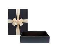 Emartbuy Luxury Black Rigid Gift Box Medium with Lid & Satin Ribbon - Premium Matte Reusable Gift-Ready Box for Birthday Wedding Christmas Corporate Gifting - 34 × 23 × 8 cm