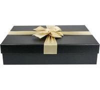 Emartbuy Luxury Black Rigid Gift Box Medium with Lid & Satin Ribbon - Premium Matte Reusable Gift-Ready Box for Birthday Wedding Christmas Corporate Gifting --29 x 21 x 9 cm