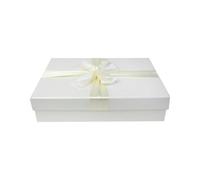 Emartbuy Luxury Ivory Rigid Gift Box with Lid & Satin Ribbon - Premium Matte Gift-Ready Reusable Presentation Box for Birthday Wedding Anniversary Corporate Gifting