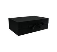 Emartbuy Luxury Matte Black Magnetic Gift Box with Ribbon - Size 4 Rigid Keepsake Box for Hampers, Weddings & Corporate Gifting - (33.5 × 26 × 15.5 cm) - Single
