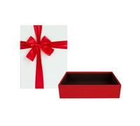 Emartbuy Luxury Red & White Rigid Gift Box Large with Lid & Satin Ribbon - Premium Textured Gift-Ready Reusable Box for Christmas Wedding Corporate Gifting