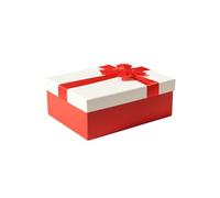 Emartbuy Luxury Red & White Rigid Gift Box Medium with Lid & Satin Ribbon - Premium Textured Gift-Ready Reusable Box for Wedding Christmas Birthday Gifting