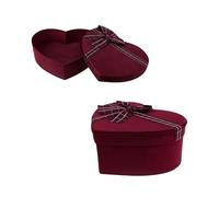 Emartbuy Luxury Rigid Heart Shaped Velvet Gift Box Large Size 1 - 24.5 × 19 × 11 cm (9.64 × 7.48 × 4.33 in), Burgundy & Black, Decorative Ribbon, Elegant Gift Presentation Box