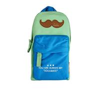 Emartbuy Mini Backpack Style Zipper Pencil Case with Quote 'You Are Always My Soulmate' - Multipurpose Fabric Pouch for School Supplies, Office, or Makeup - Blue/Green