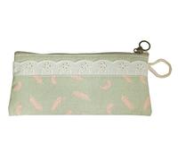 Emartbuy Minimalist Jute Texture Pencil Case - Embroidered Multipurpose Zip Case for Stationery, Makeup & Gifting - Sea Green