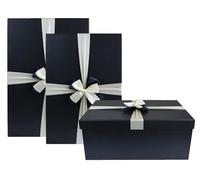 Emartbuy Oversize Luxury Rigid Gift Box Set of 3 with Lid, Satin Ribbon | Preassembled 1200 GSM Premium Paperboard | Ideal for Wedding, Festive, Corporate & Luxury Gifting - Black