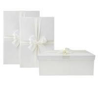 Emartbuy Oversize Luxury Rigid Gift Box Set of 3 with Lid, Satin Ribbon | Preassembled 1200 GSM Premium Paperboard | Ideal for Wedding, Festive, Corporate & Luxury Gifting - Ivory
