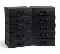 Emartbuy Pack of 10 Black Magnetic Gift Boxes with Ribbon 39 x 28 x 17.8 cm | Flat Pack Fits Premium Hampers & Large Gifts - Birthdays Weddings Christmas Corporate Gifting Trade Wholesale