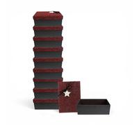Emartbuy Pack of 10 Black/Red Rigid Gift Box with Ribbon - 25 x 16 x 11 cm - Luxury Cardboard Presentation Box | Premium Packaging for Hampers, Birthdays, Weddings, Corporate Gifting