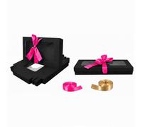 Emartbuy Pack of 12 Black Gift Boxes Clear Window Small Slim 21x12.5x2.5 cm