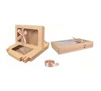 Emartbuy Pack of 12 Brown Gift Boxes Clear Window Large Wide 29.5x22x4.5 cm