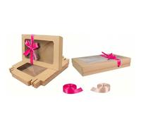 Emartbuy Pack of 12 Brown Gift Boxes Clear Window Large Wide 29.5x22x4.5 cm