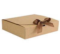 Emartbuy Pack of 12 Rectangle Shaped Presentation Gift Box, 31 cm x 25.5 cm x 8 cm, Easy Assembly, Brown Kraft Box with Dark Brown Bow Ribbon