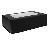 Emartbuy Pack of 12 Rectangle Shaped Presentation Gift Box, Slide Out Drawer Style, 14 cm x 10 cm x 5 cm, Black Kraft Box with Clear Window Lid
