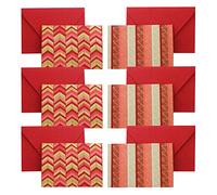 Emartbuy Pack of 6 Handmade Paper Money Envelopes With Notecard 9 x 13 cm Red Gold