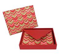 Emartbuy Pack of 6 Handmade Paper Money Envelopes With Notecard in Gift Box 9 x 13 cm Red Gold