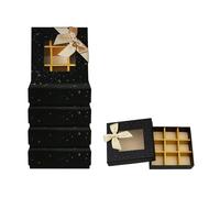 Emartbuy Pack of 6 Premium Black Chocolate Gift Boxes with Ribbon & Window - 9 Compartments - Size 13 x 13 cm (5.1 x 5.1 in)